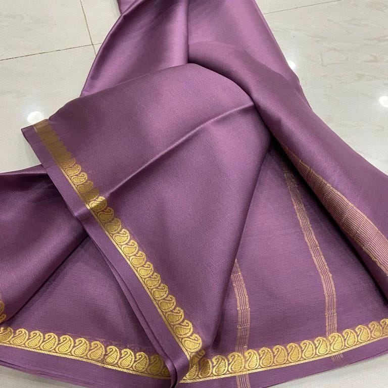 Mauve Purple Soft Silk Saree with Gold Zari Paisley Border