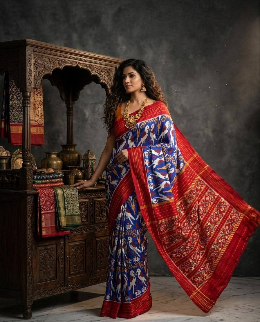 Navy Blue and Magenta Silk Wedding Saree