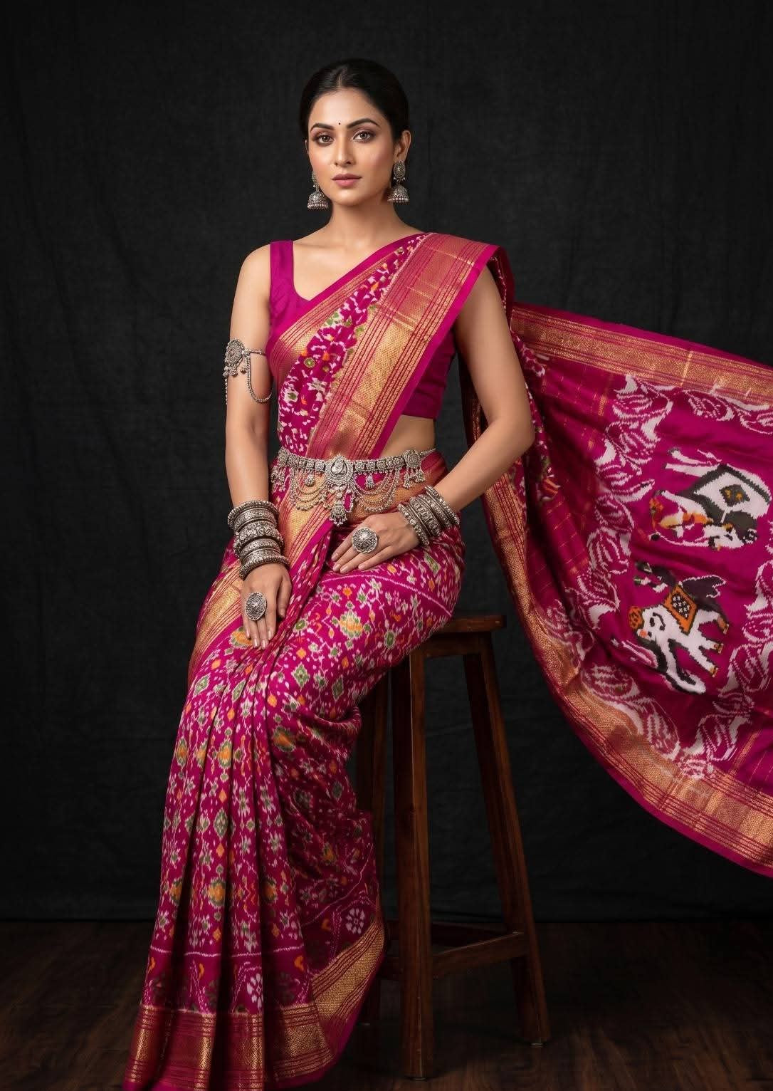 Magenta Pink Ikat Silk Wedding Saree