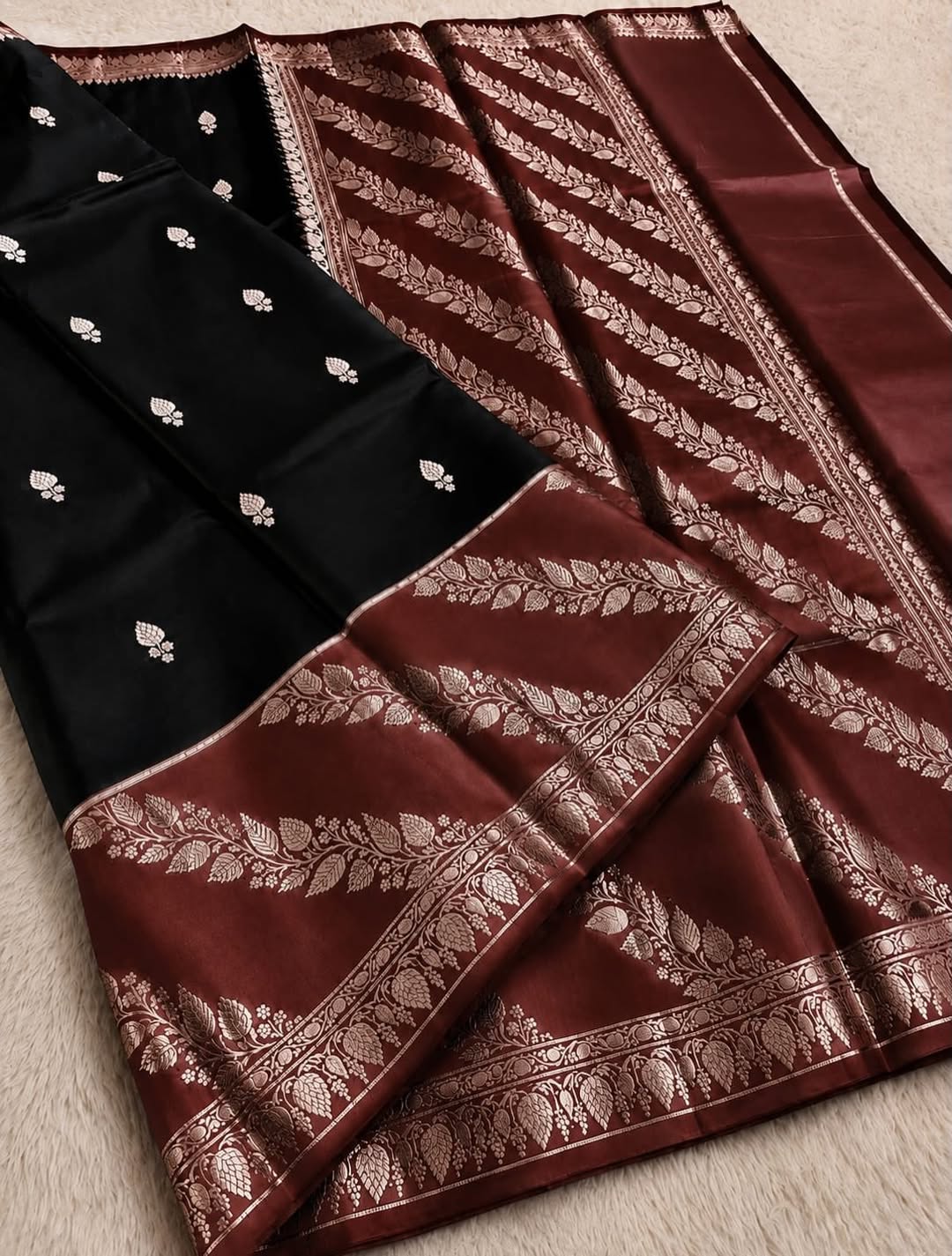 Black and Maroon Jacquard Saree