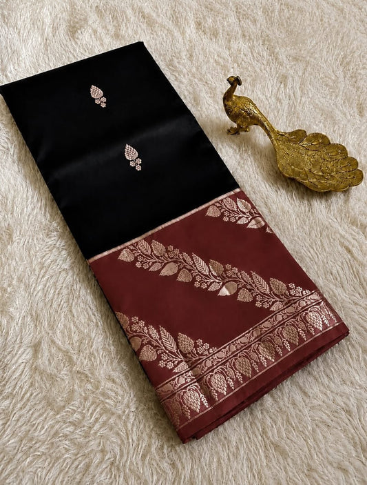 Black and Maroon Jacquard Saree