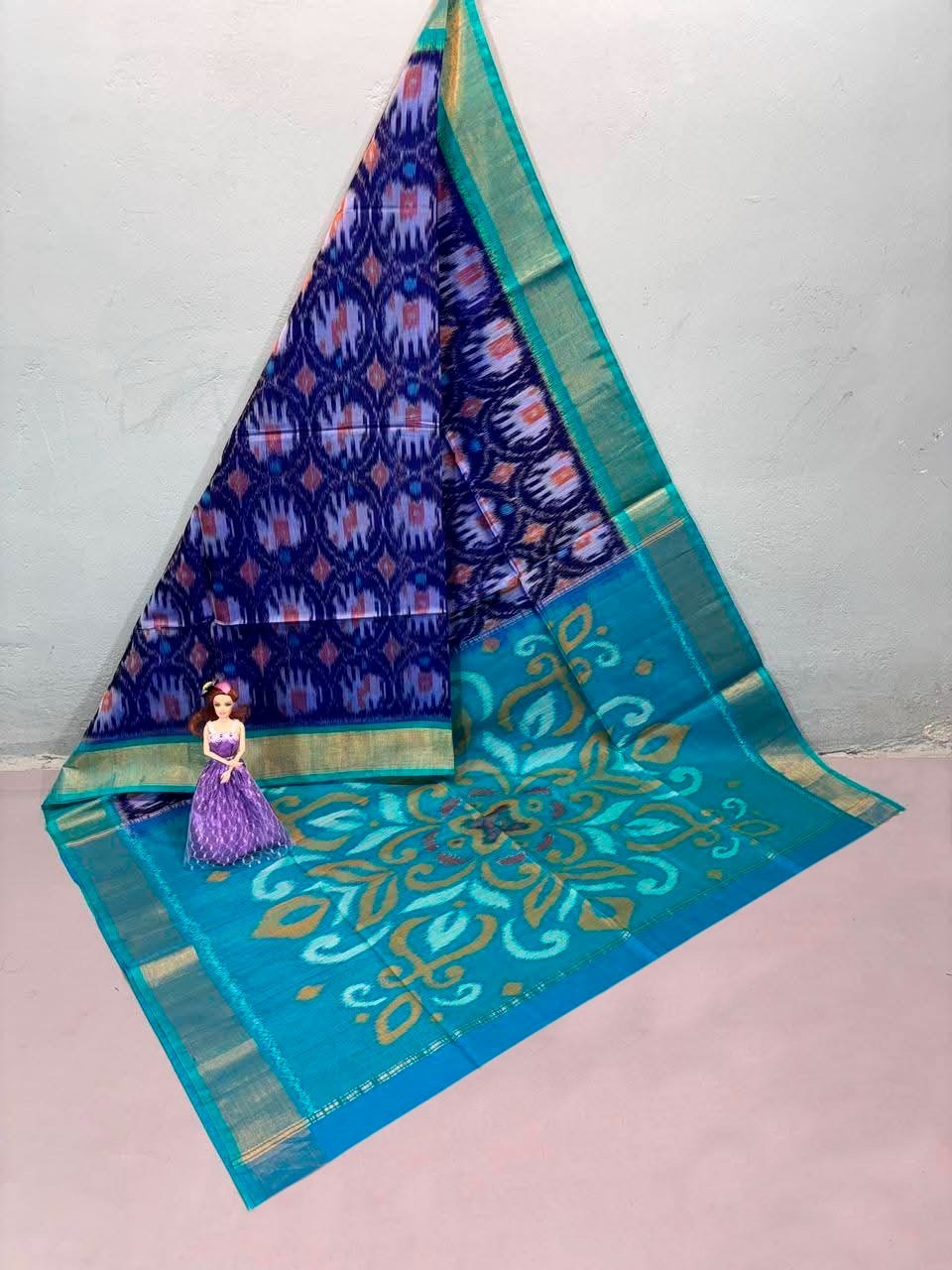 Handloom Ikat Silk Saree with Floral Mandala Pallu