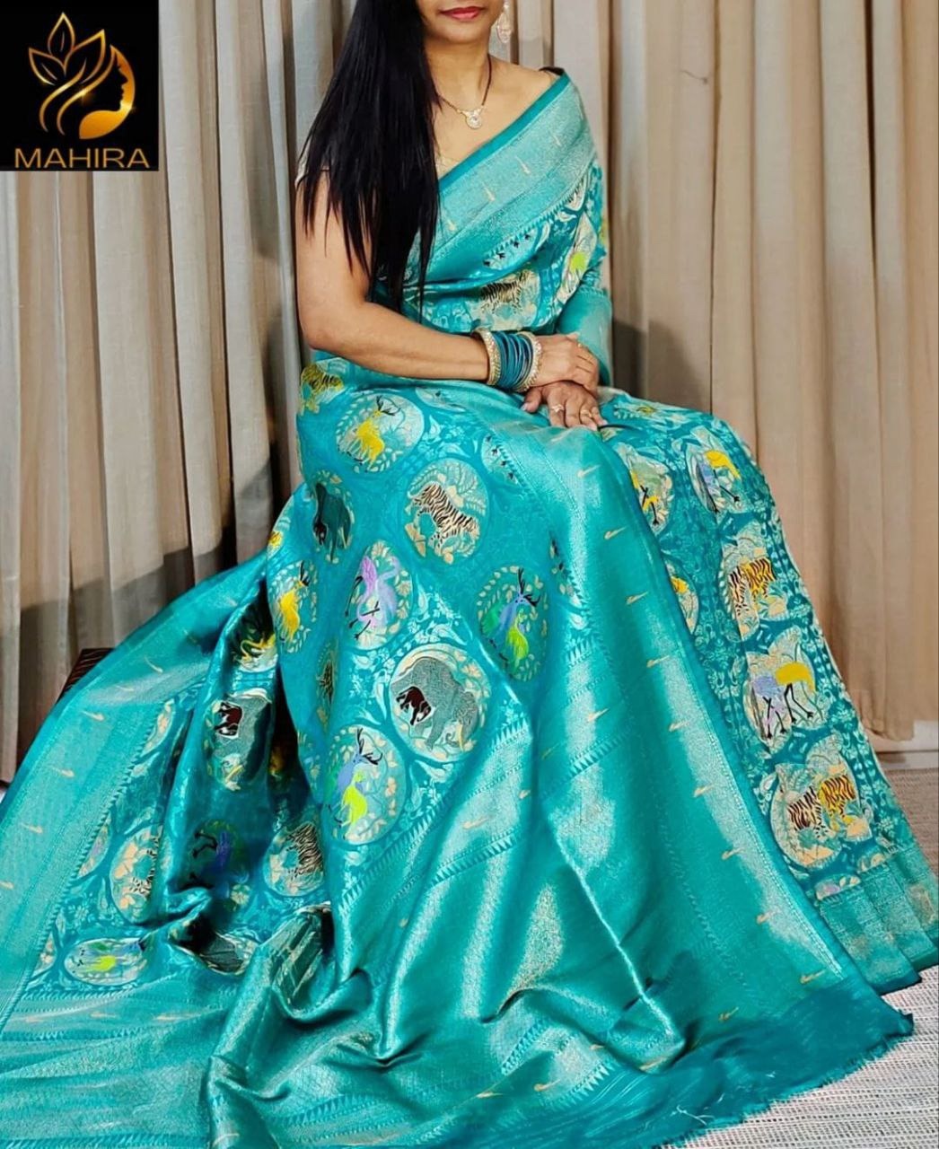 Luxury Ikat Saree Mandala Pallu Temple Motif Border