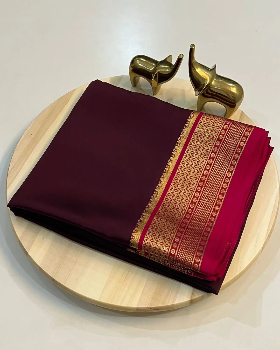 Elegant Mysore-Based Deep Wine Maroon Soft Silk Saree with Rich Zari Border & Checked Pattern