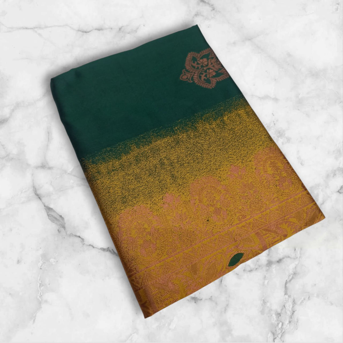 Bottle Green Saree with Mustard Woven Pallu