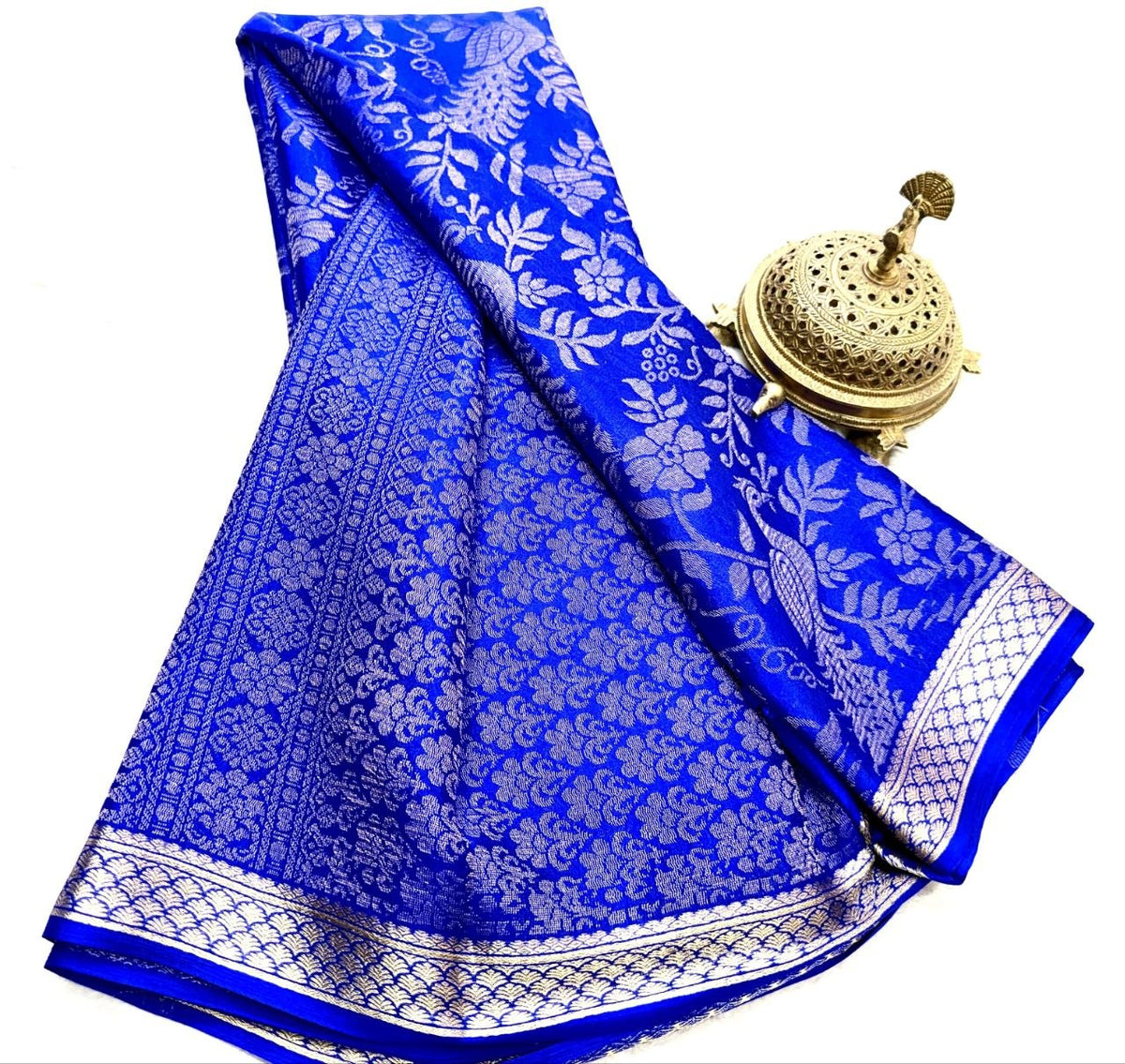 Royal Blue Gold Floral Woven Saree