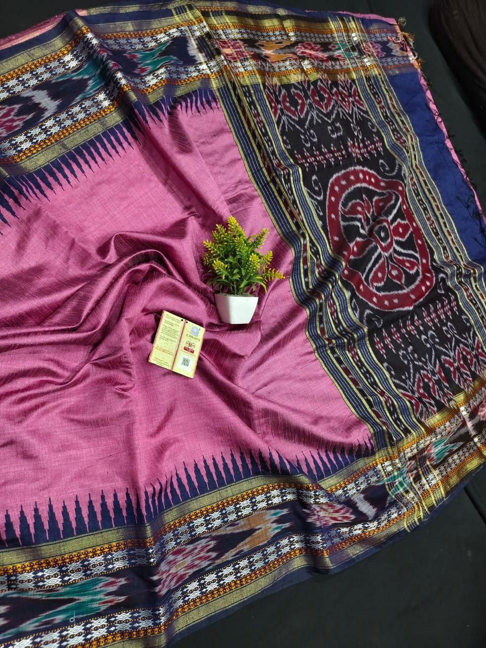 Mauve Handloom Silk Saree with Navy Temple Border