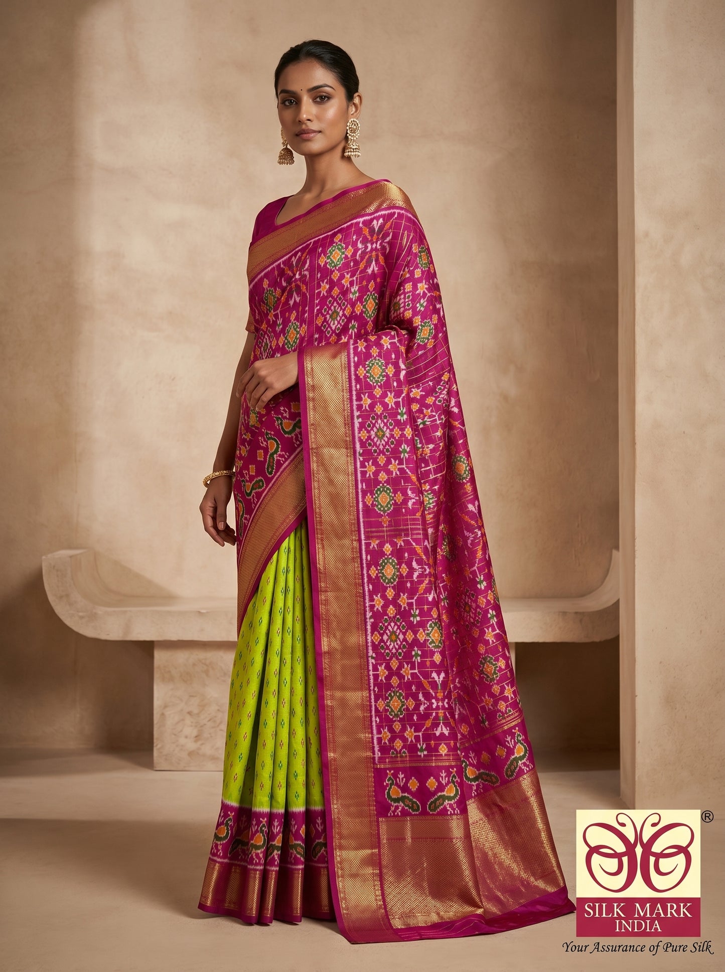 Designer Twill Weave Ikkat Dola Silk Saree