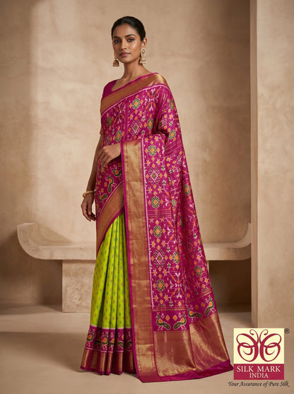 Designer Twill Weave Ikkat Dola Silk Saree