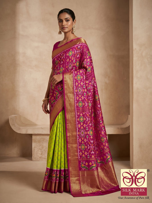 Designer Twill Weave Ikkat Dola Silk Saree