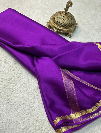 Royal Purple Soft Silk Saree with Traditional Gold Zari Motif Border
