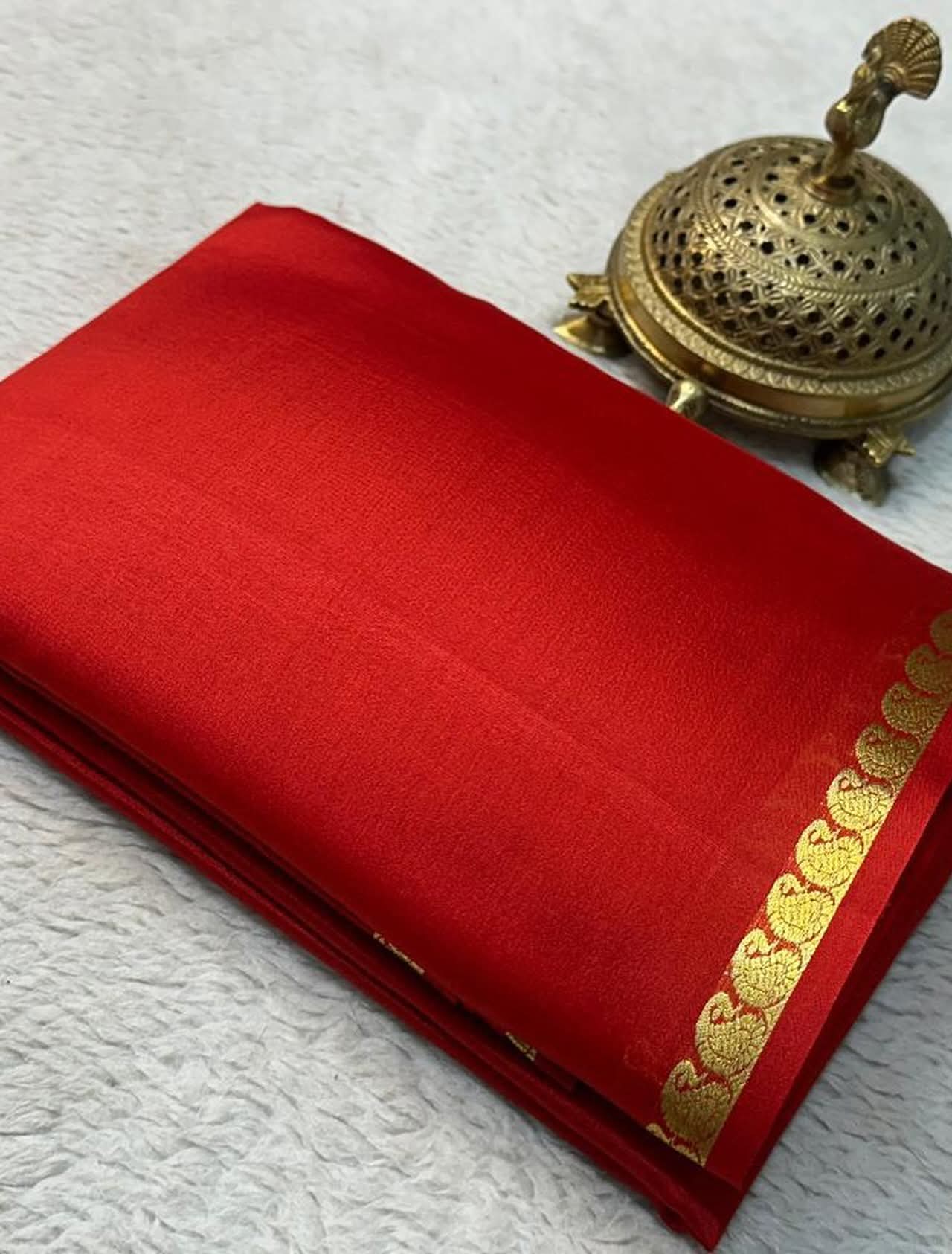 Classic Red Soft Silk Saree with Gold Zari Paisley Border