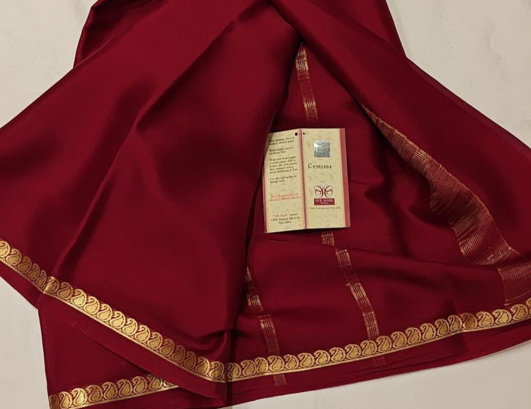 Rich Wine Maroon Soft Silk Saree with Gold Zari Paisley Border