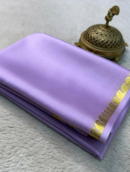 Pastel Lavender Soft Silk Saree with Gold Zari Motif Border