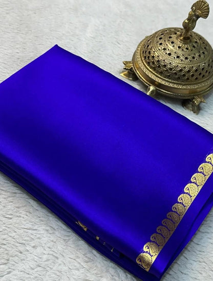 Vibrant Royal Blue Soft Silk Saree with Gold Zari Motif Border