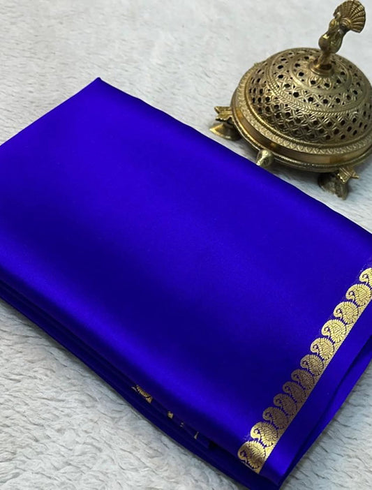 Vibrant Royal Blue Soft Silk Saree with Gold Zari Motif Border