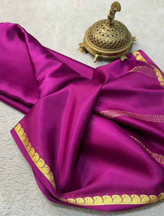 Magenta Purple Soft Silk Saree with Traditional Gold Zari Border