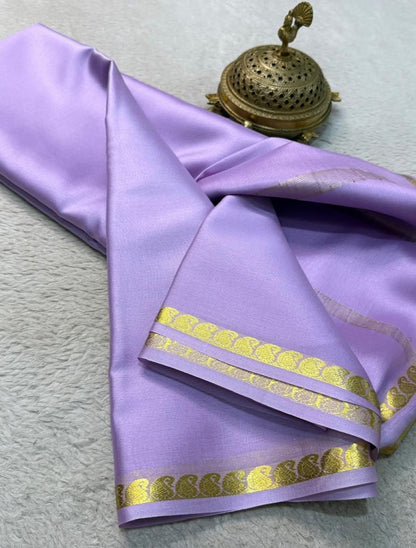 Pastel Lavender Soft Silk Saree with Gold Zari Motif Border