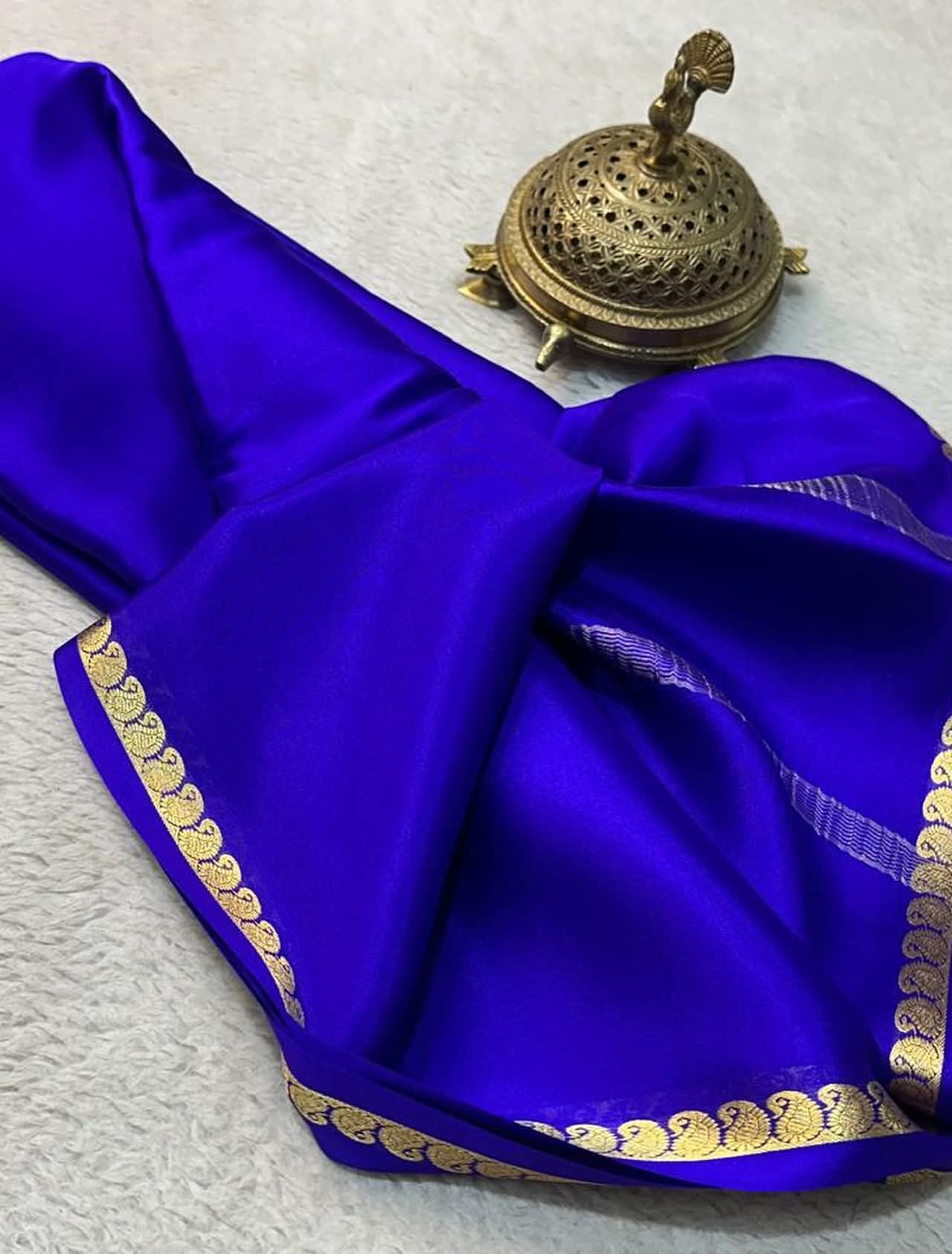 Vibrant Royal Blue Soft Silk Saree with Gold Zari Motif Border