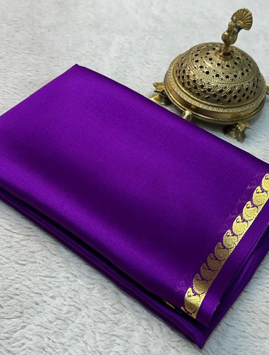 Royal Purple Soft Silk Saree with Traditional Gold Zari Motif Border