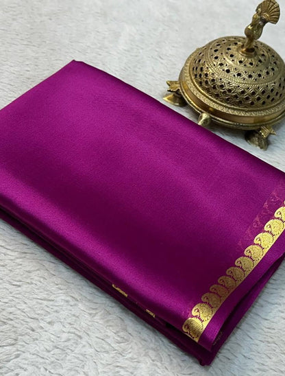 Magenta Purple Soft Silk Saree with Traditional Gold Zari Border