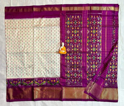 Cream and Purple Patola Silk Saree