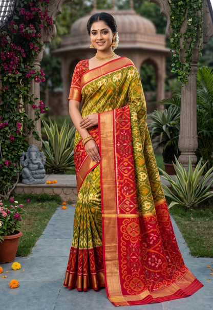Trending Pochampally Ikkat Soft Silk Saree with Zari Border