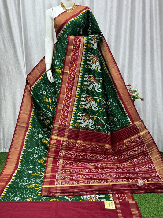 Royal Blue Pochampally Ikkat Pure Silk Saree with Pink Border