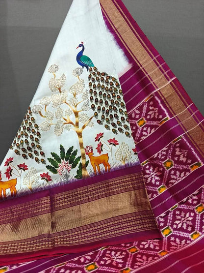 Yellow Border Pochampally Ikkat Pure Silk Saree
