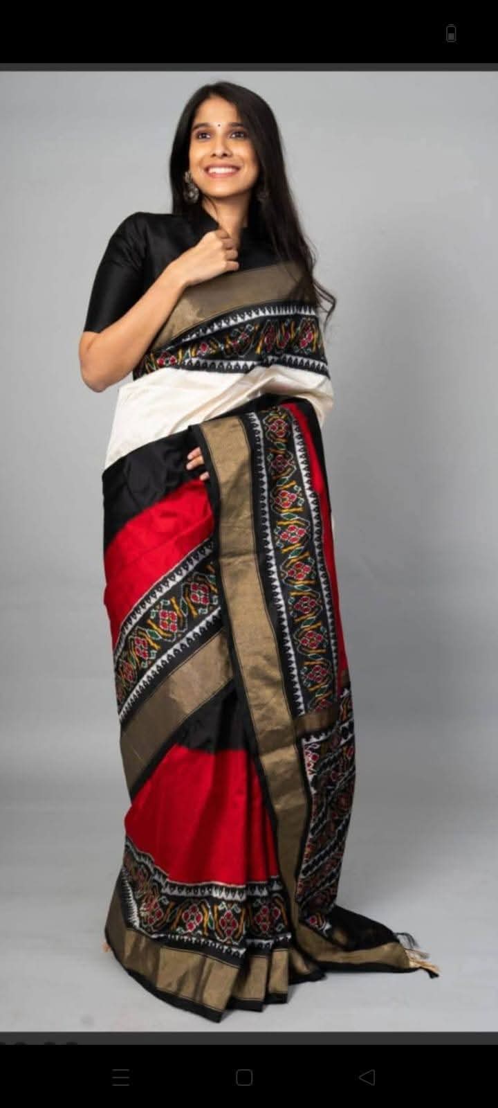 Multicolor Pochampally Printed Dola Silk Saree with Blouse
