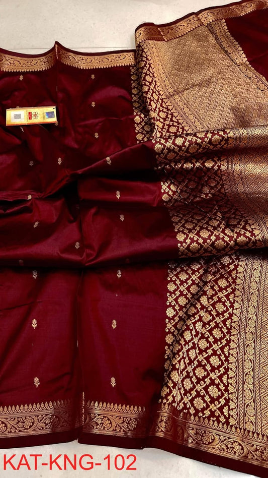 Maroon Silk Saree with Gold Zari Woven Work
