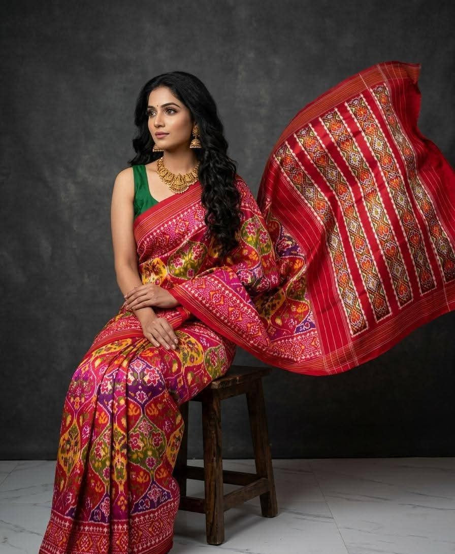 Pink and Red Patola Silk Wedding Saree