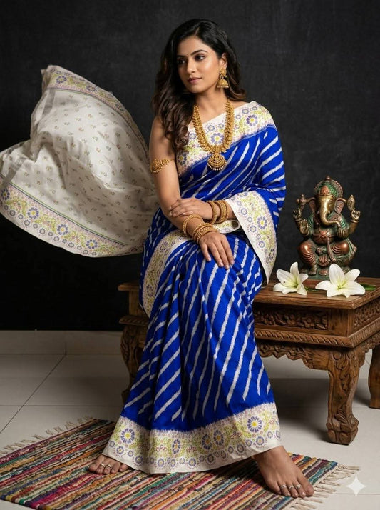 Royal Blue and Off-White Silk Saree