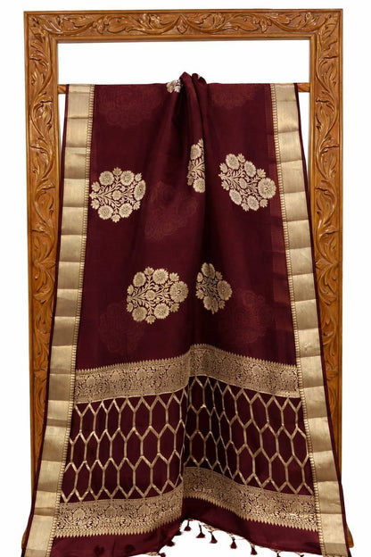 Wine Gold Zari Silk Saree