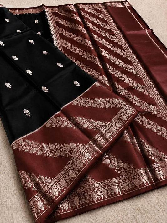 Black and Maroon Jacquard Saree