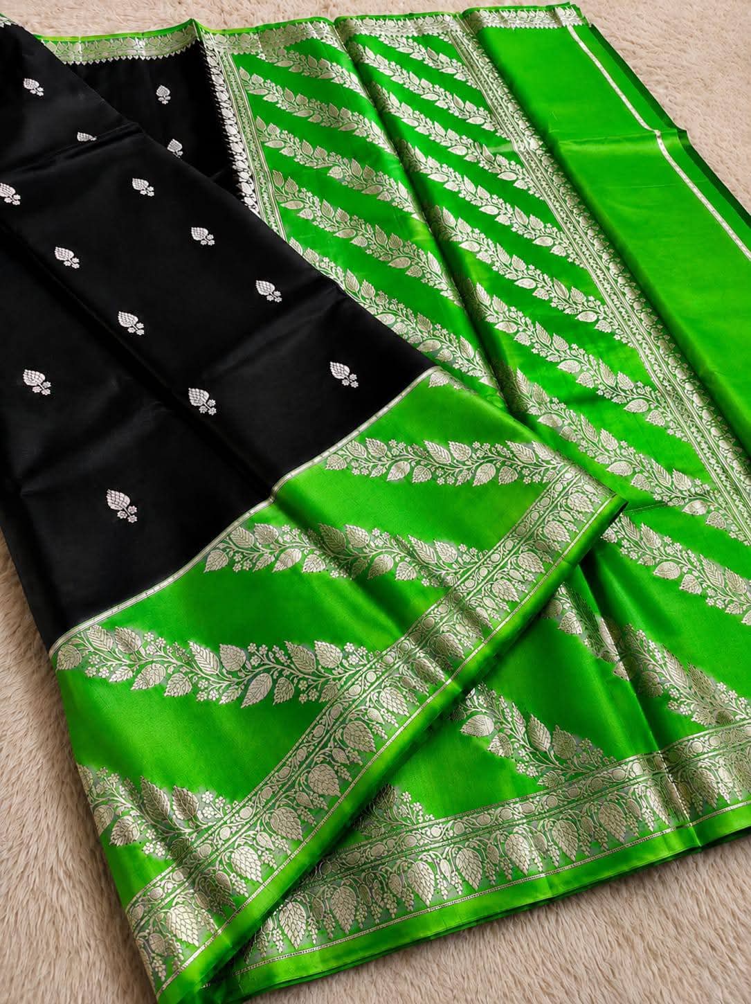 Black and Green Jacquard Saree
