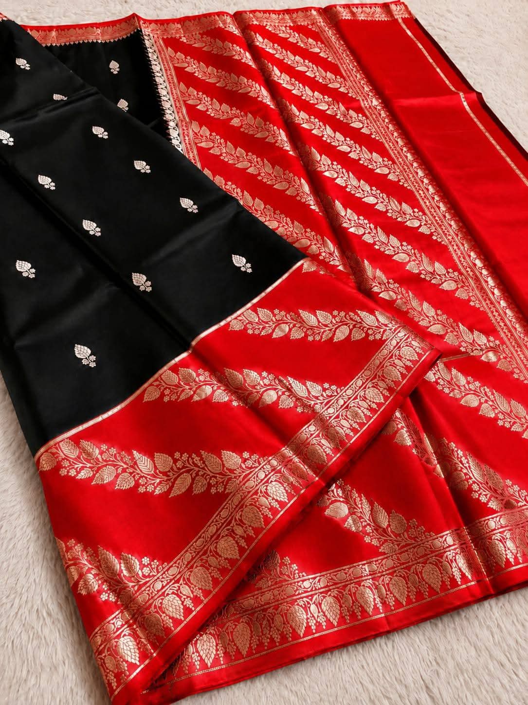 Black and Crimson Red Jacquard Saree