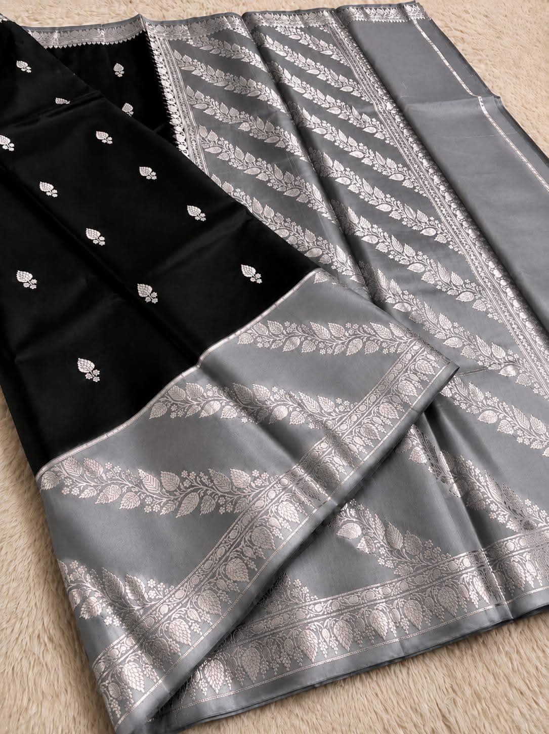 Black and Grey Jacquard Saree