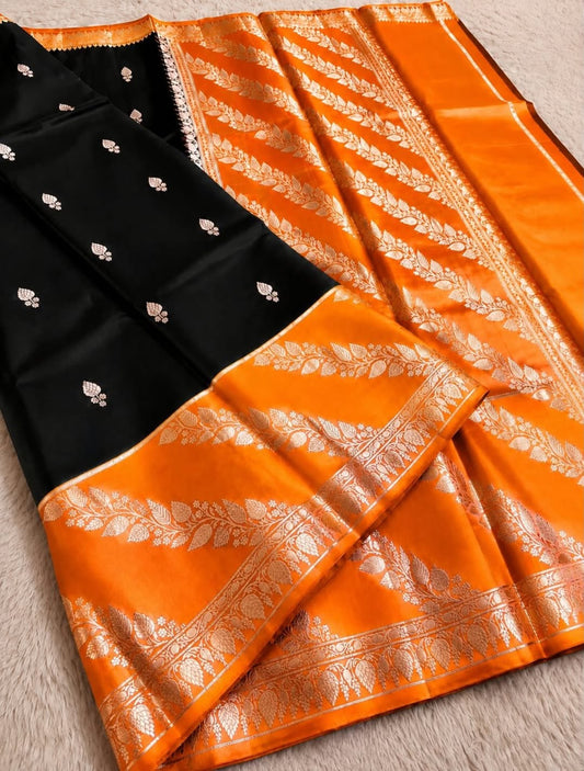 Black and Orange Jacquard Saree