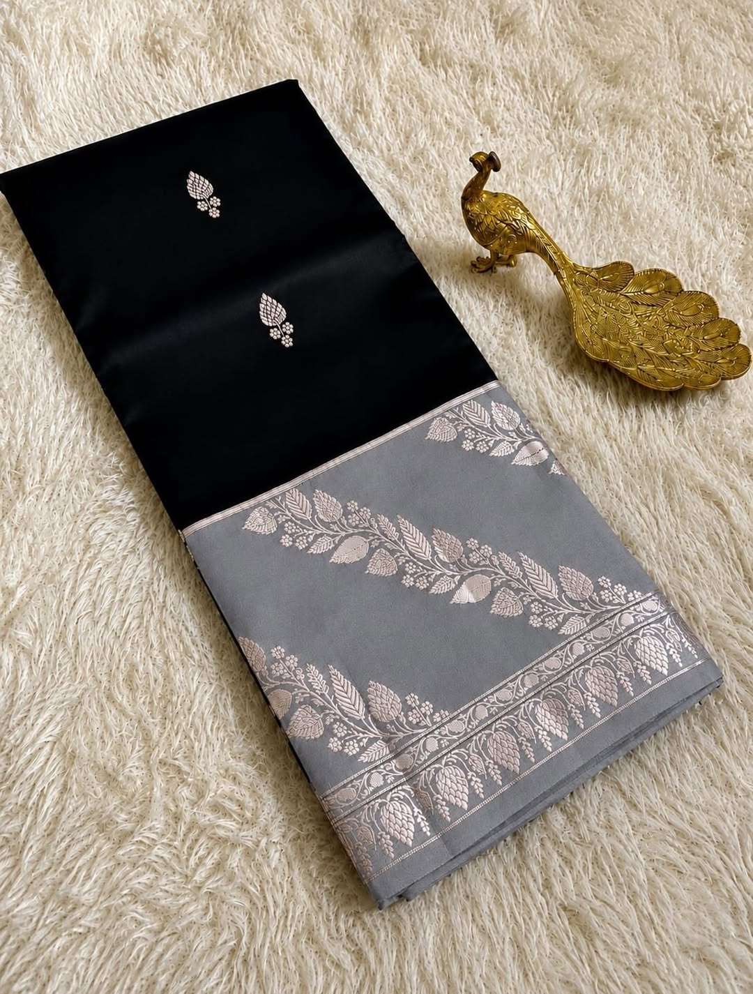 Black and Grey Jacquard Saree