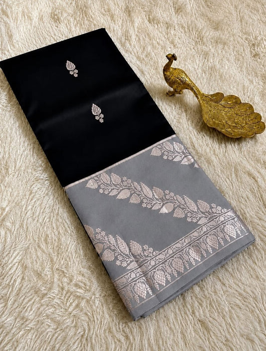 Black and Grey Jacquard Saree