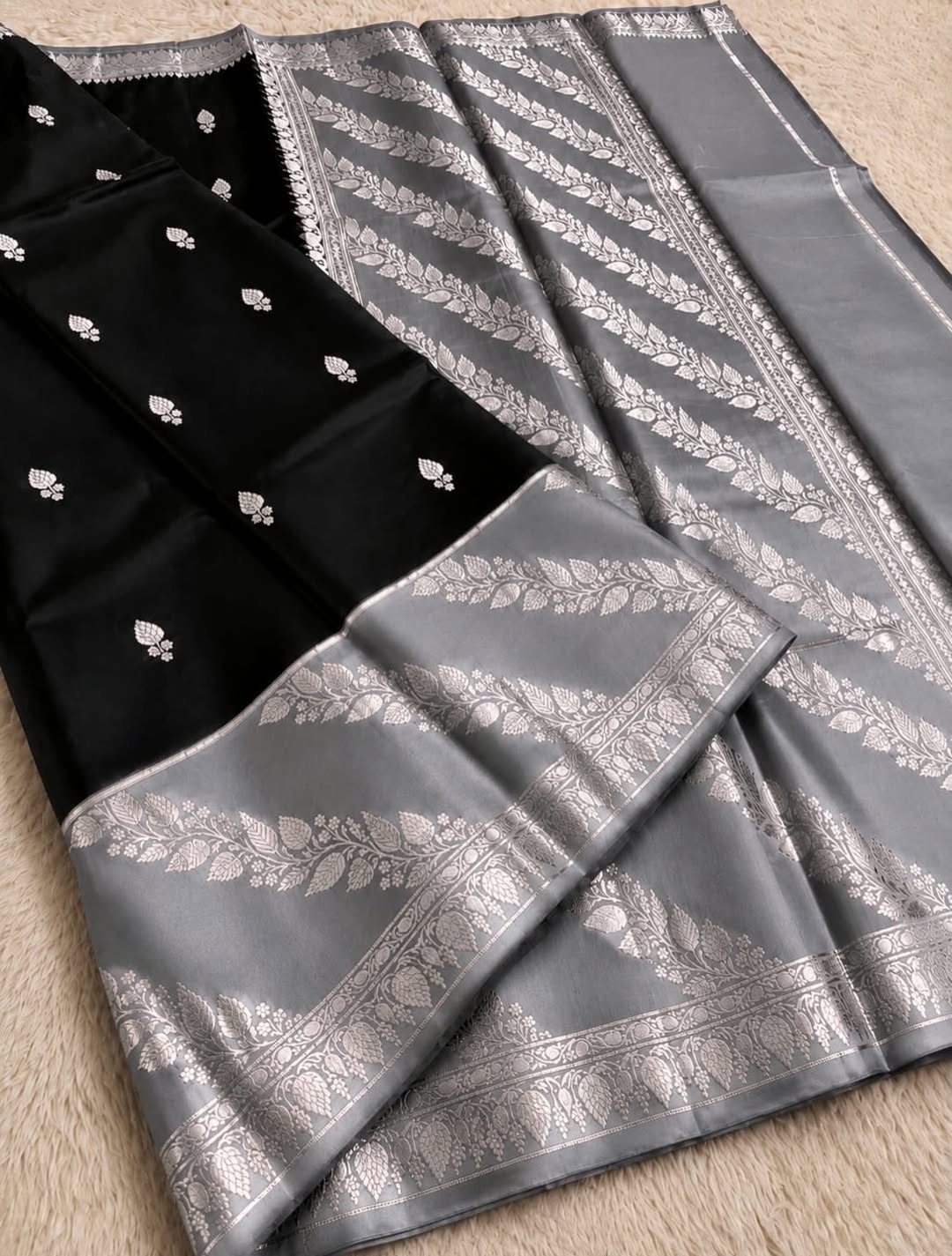 Black and Grey Jacquard Saree