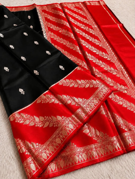 Black and Crimson Red Jacquard Saree