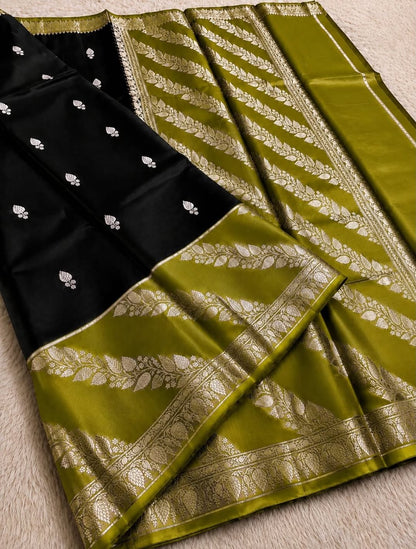 Black and Olive Green Jaquard Saree