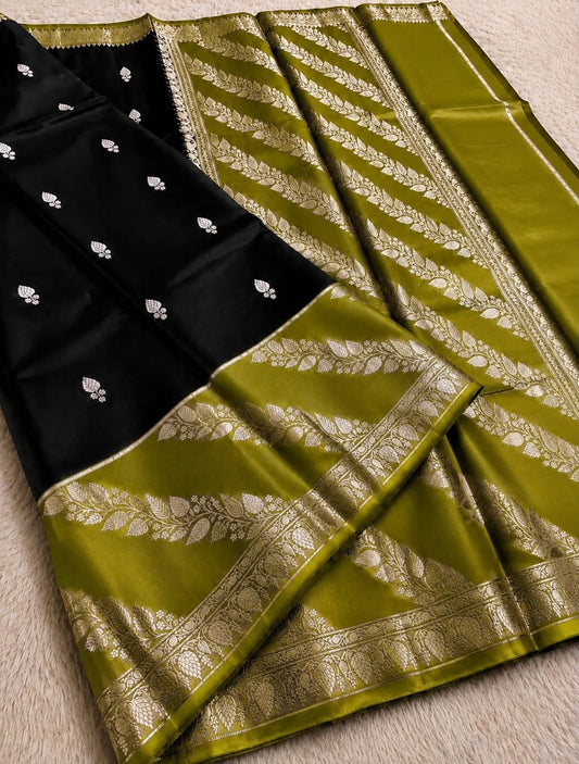 Black and Olive Green Jaquard Saree