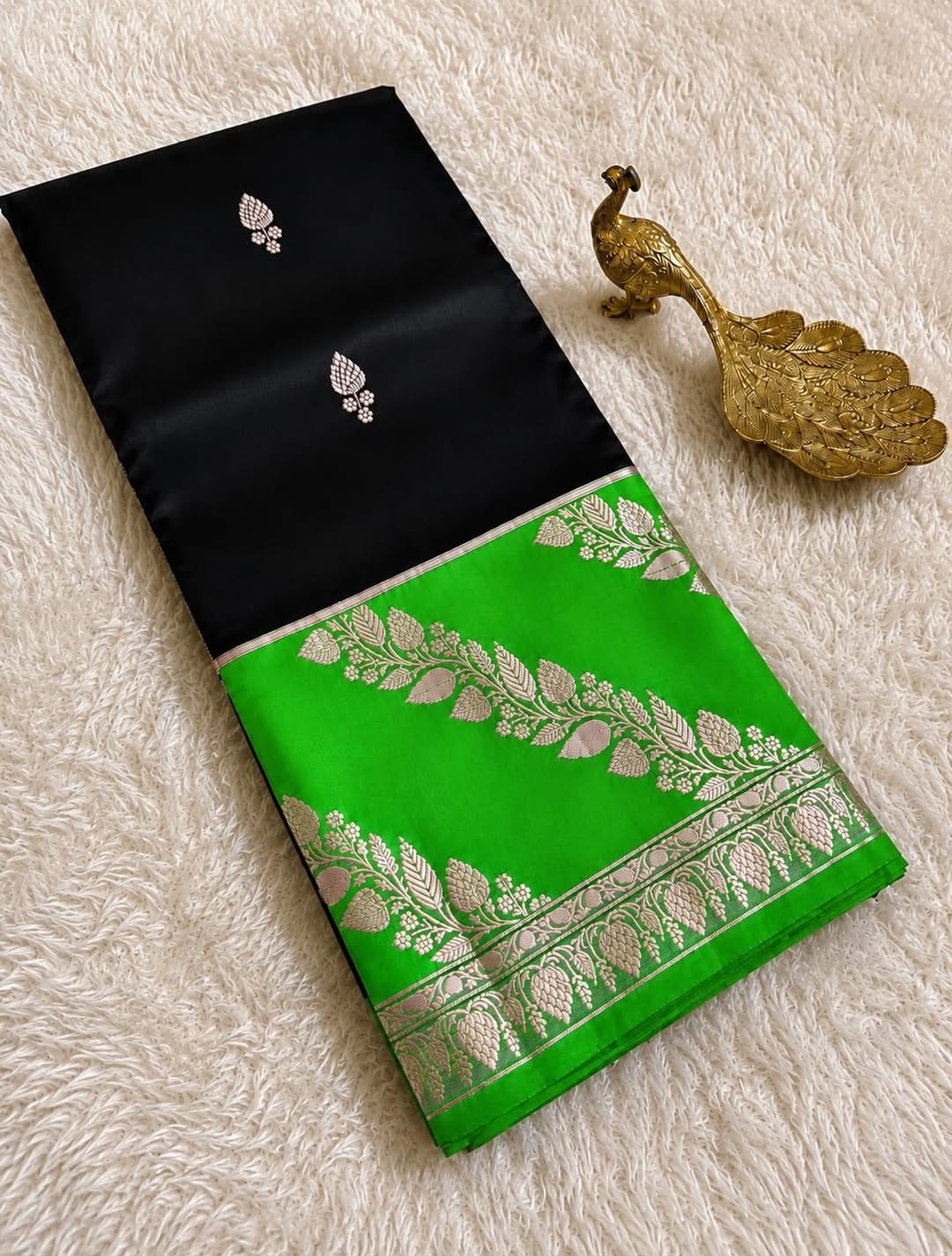Black and Green Jacquard Saree