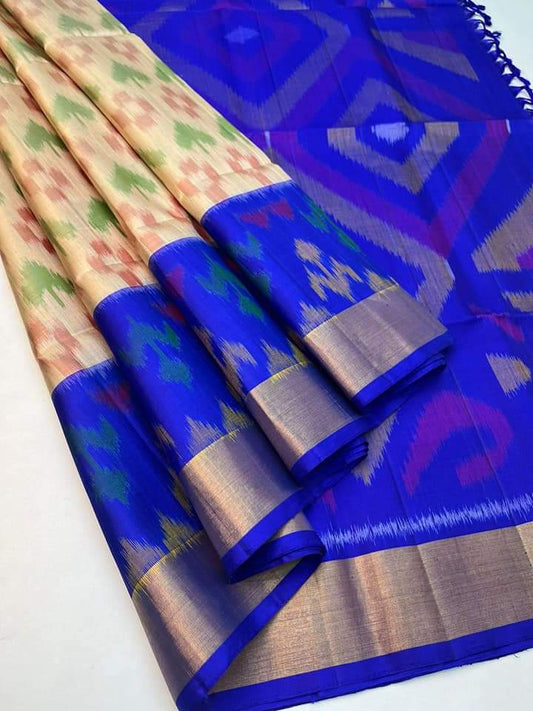 Ikat Handloom Silk Saree with Geometric Diamond Pallu