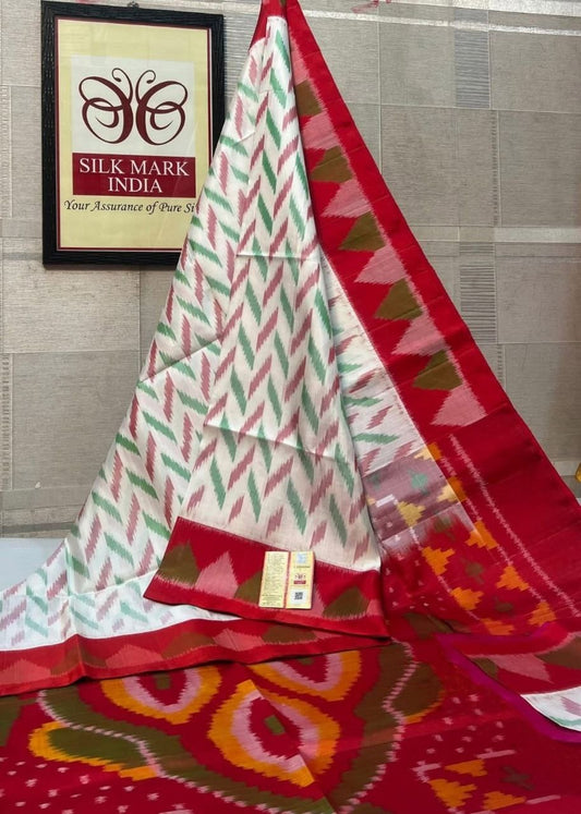 Pure Silk Ikat Saree with Zigzag Chevron Body