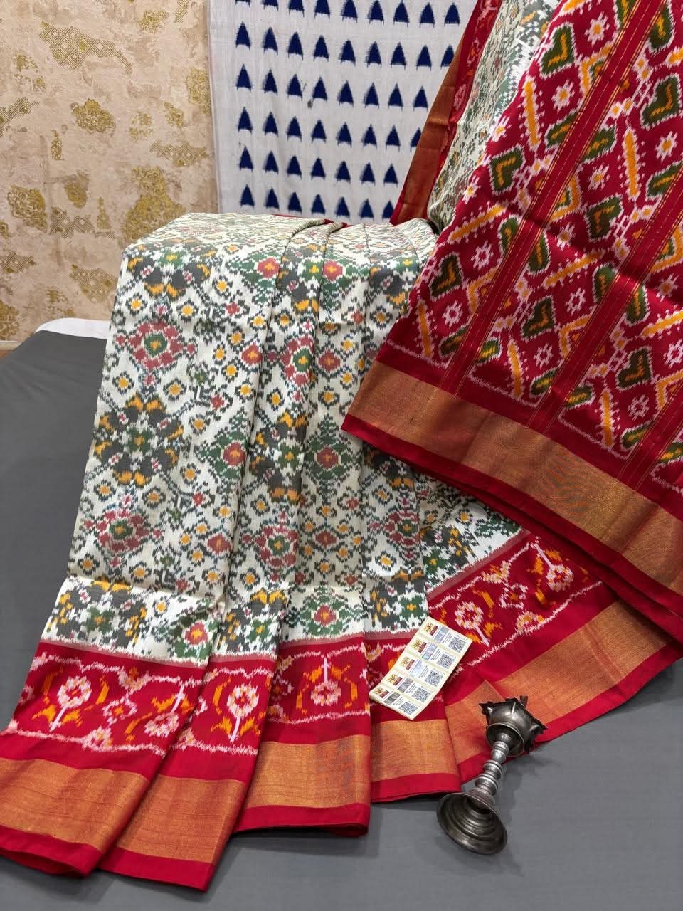 Premium Lattice Ikat Silk Saree with Floral Pallu