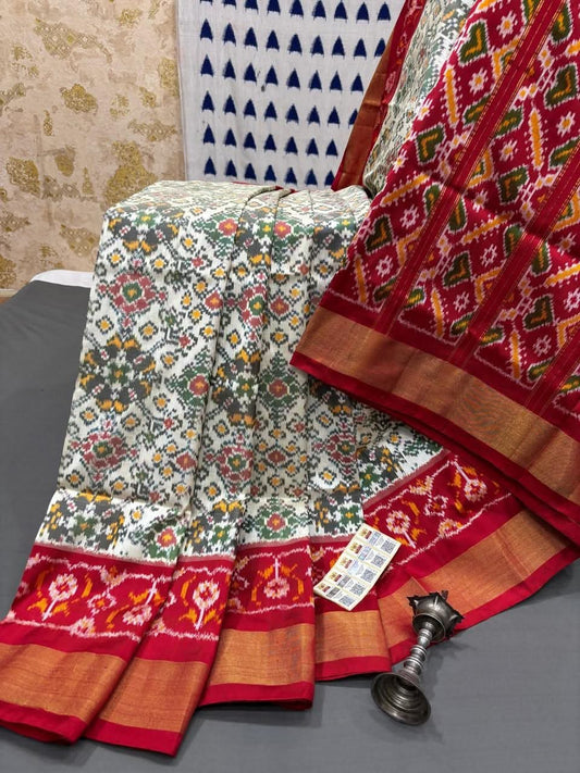 Premium Lattice Ikat Silk Saree with Floral Pallu